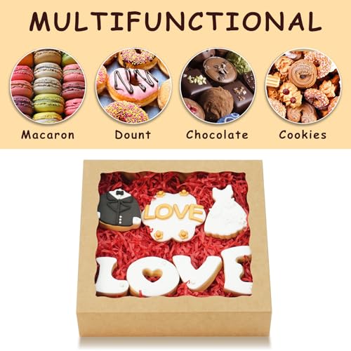 XINHPKGG 50 Pcs Pie Boxes 8x8x2 Inch Bakery Boxes with window Cookie Boxes - color: Brown