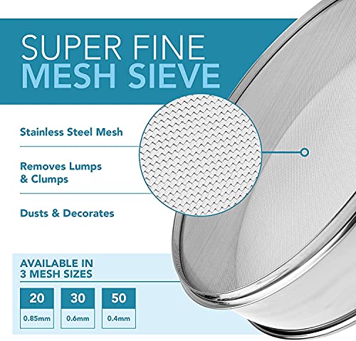 Vollum Stainless Steel Flour Sifter Fine Mesh Sieve 12" Round - size: 12" Dia. x 2.5" High