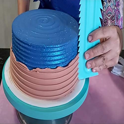 Cake Scraper Polisher Set of 6 Pack Decorating Comb and Icing Smoother Mousse Butter Cream Cake Edge Tools, Plastic Sawtooth 12 Design Textures-Blue - color: 6 Blue