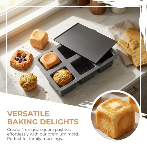 Mini Loaf Pan Pullman Loaf Pan with Lid 6-Cavity Non-Stick Bread Baking Pan Square Carbon Steel Toast Sandwich Box for Oven Microwave Baking Homemade Bread Cake Bakeware (26 * 17.5 * 6cm)