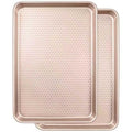 Wildone Baking Sheet Pan Set of 2, Honeycomb Embossed Nonstick Cookie Sheet - color: Textured Rose Gold, size: 15x10x1 inch Set