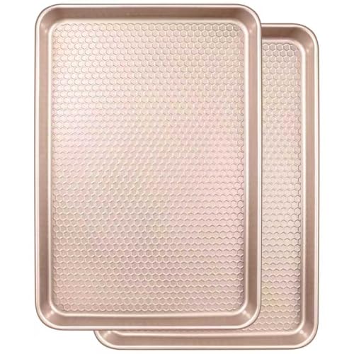 Wildone Baking Sheet Pan Set of 2, Honeycomb Embossed Nonstick Cookie Sheet - color: Textured Rose Gold, size: 15x10x1 inch Set