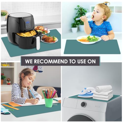 QPIX DIGITAL Extra Large Silicone Countertop Mat,Silicone Table Mat Kitchen Counter Protector Nonslip Heat Resistant Silicone Desk Mat Crafts Kids Dinner Placemat Pastry Dough Rolling Mat,Dark Green - color: 02 Dark Green, size: 27.6"L x 15.7"W