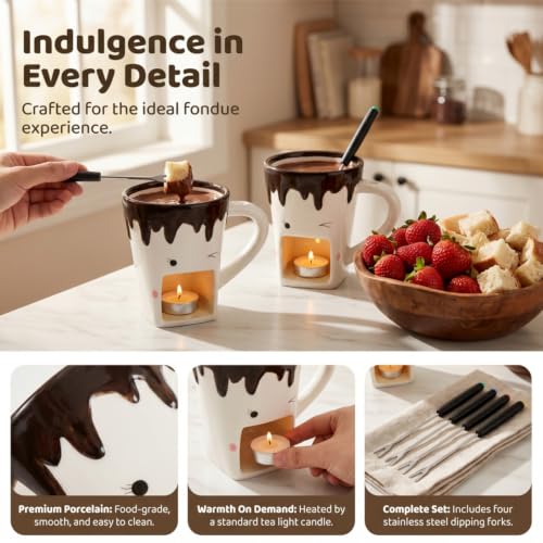 Dicunoy 2 Set Fondue Mug with Fork, Chocolate Melting Cup for Cheese Gift