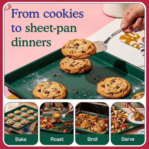 Great Jones Nonstick & Non Toxic Quarter Sheet Pan 13.5" x 9.5" (Broccoli) - color: Broccoli, size: Little Sheet (13.5" x 9.5")