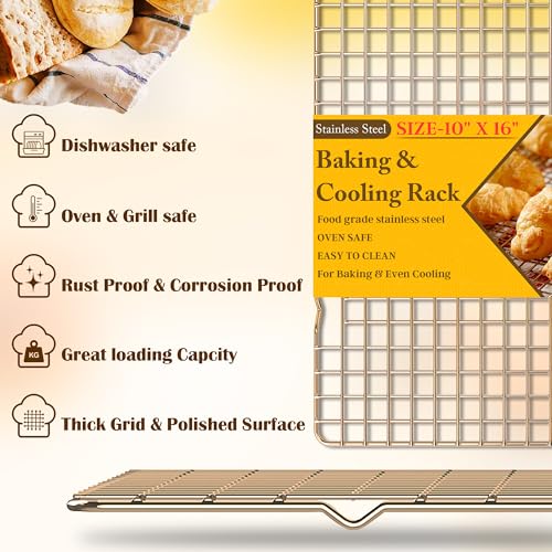2 PCS Cooling Racks for Cooking and Baking, 10" x 16", Gold - color: Gold, size: 10‘’x16‘’-2PC