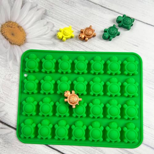 Silicone Turtle Candy Molds, 2-Pack Green Ice Cube Trays, 28-Cavity Chocolate Making Mold