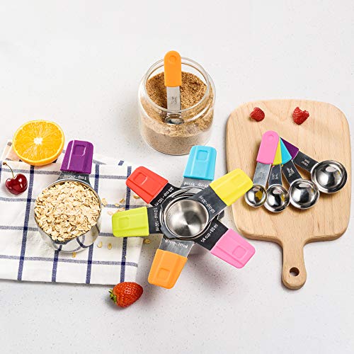 Measuring Cups, U-Taste Magnetic Measuring Cups and Spoons Set of 13 in 18/8 Stainless Steel: 7 Measuring Cups and 5 Measuring Spoons with 1 Professional Magnetic Measurement Conversion Chart - color: Clear
