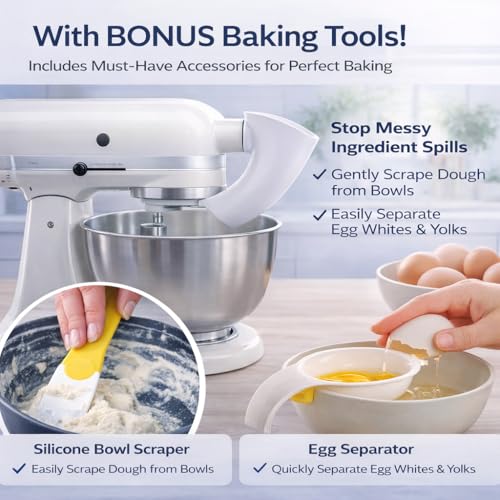 Flour Funnel for KitchenAid Stand Mixer Tilt-Head Models, No-Mess Baking Prep Kit with Egg Separator & Bowl Scraper, Anti-Splash Ingredient Funnel, Dishwasher Safe