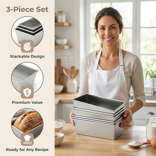 3 Pcs Nonstick Loaf Pans, 7.1 x 3.4 Inch Small Rectangle Baking Pans