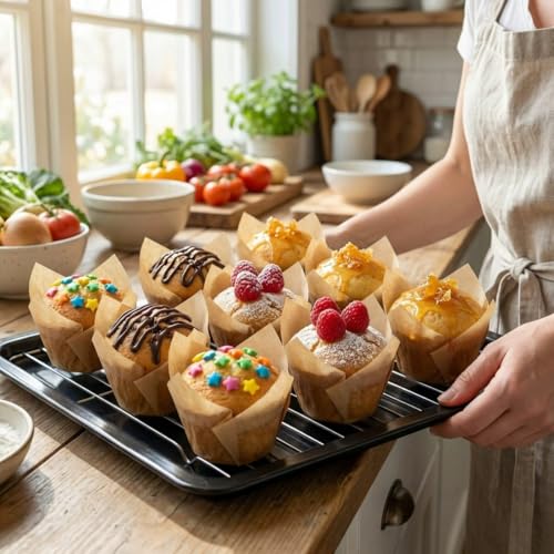 120Pcs Standard Tulip Cupcake Liners, Natural Muffin Baking Cups