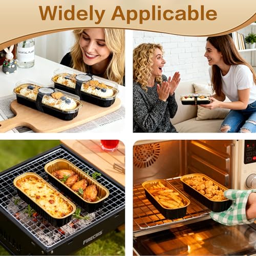 Mini Cake Pans with Lids and Spoons 200 Pack, Mini Loaf Pans with lids 6.8oz, Small Disposable Aluminum Foil Loaf Pans, Rectangular Baking Container for Party, Picnics and Birthday (Black) - color: Black