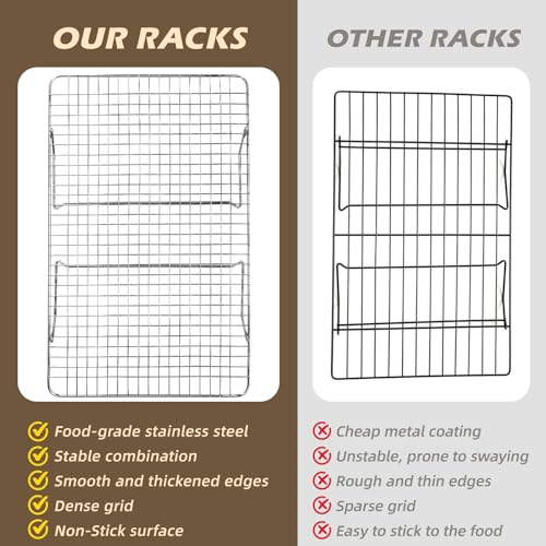 Pleafind 3 Pieces Stackable Cooling Rack - 16 x 10 Inch Wire Rack, 0.43" Dense-Grid Cooling Racks for Cooking, Baking, Roasting, Grilling, Oven and Dishwasher Safe, Silver - color: Argent