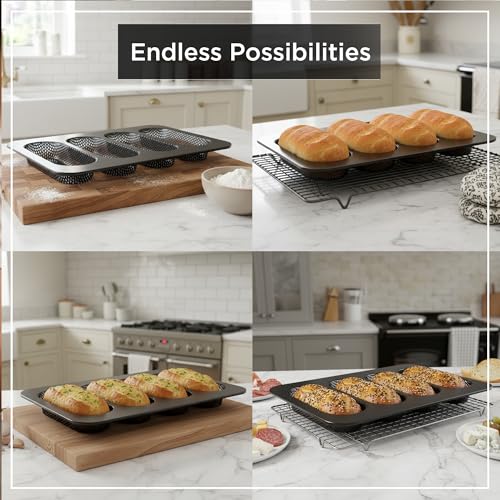 Wrenbury Perforated Hot Dog Bun Baking Pan - Nonstick Bread Mold
