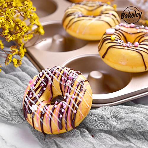 Donut Pan Cake Mold, 6-Cavity Non-Stick Ring Doughnut Bakeware for Oven Baking (Champagne Gold) - size: 6 Cavity Round