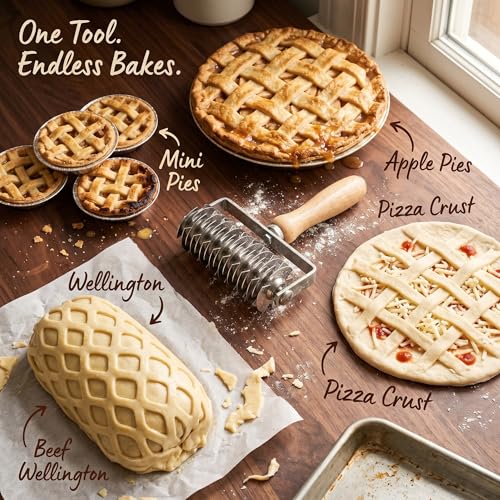 Lattice Pastry Cutter, Professional Lattice Roller for Pie & Beef Wellington, Sharp Multi-Blade Dough Cutter for Even Decorative Crusts, Easy-Clean Baking Gift for Home Bakers