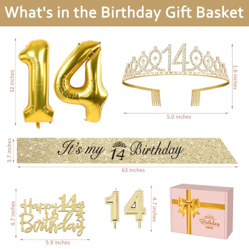 YeohJoy Gold 14th Birthday Decorations for Girls - style: 14th