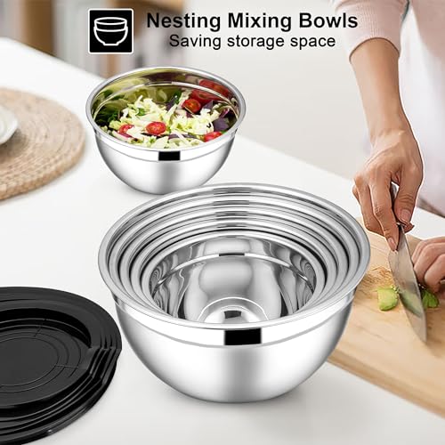 E-far Stainless Steel Mixing Bowls, 7PCS Mixing Bowls with Airtight Lids - color: Black, size: 7 Regular Sizes