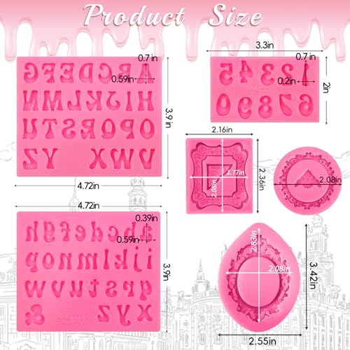 6 Pcs Picture Frame Silicone Molds, Letter Mold and Numbers Molds Kit - color: 6 Pcs Picture Frame & Letter & Number Mold, Pink