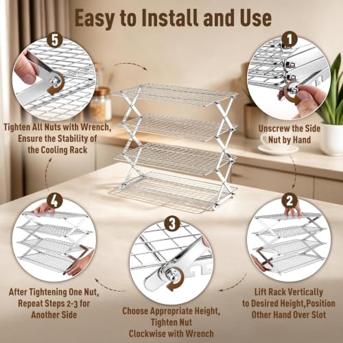 P&P CHEF 4 Tier Collapsible Cooling Racks,Stackable Bakers Rack,Silver - color: Silver
