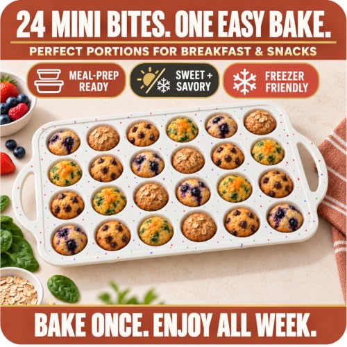 Silicone Mini Muffin Pan for Baking, 24 Cup 1 Pack, BPA-Free Muffin Tin - color: Cream, size: Mini (24 Cups Pan)
