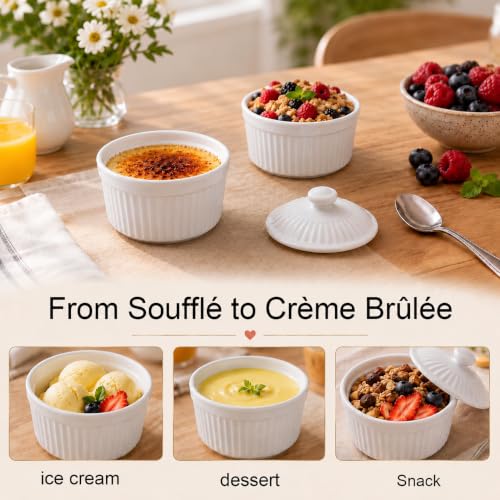 Ceramic Ramekins with Lids, 5.5 Oz Kitchen Containers, 5 Pack - color: White