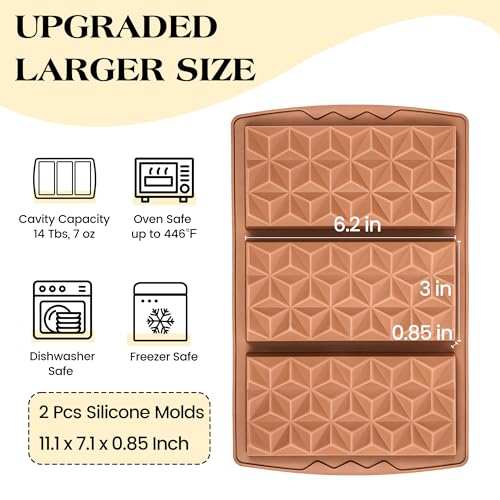 2 Pcs Chocolate Bar Mold Deep Silicone Large Chocolate Molds Break Apart Pyramid Shape Thick Candy Bar Molds