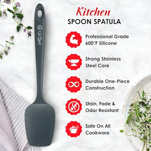 Silicone Spoon Spatula - 600ºF Heat-Resistant Non-Stick Rubber Spoonula | Use as Silicone Kitchen Scraper Utensil - Baking and Cooking Strong Stainless Steel Core | UpGood Kitchen Utensils, (Grey) - color: Gray