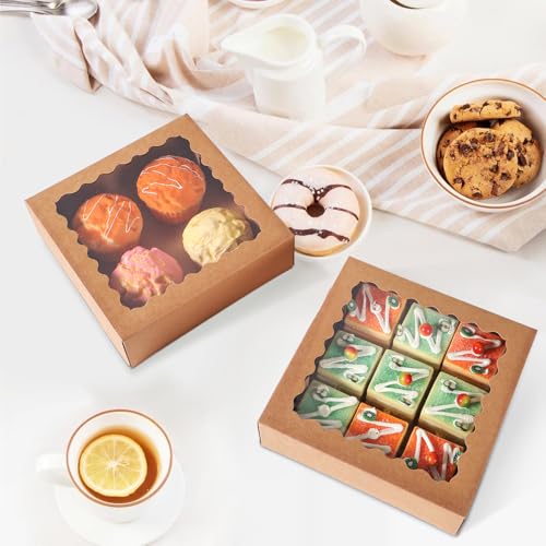 50 pcs 8x8x2.5 Inches Bakery Boxes with Window, Cake Pastry Cookie Mini Pie Box for Pastry,Dessert,Strawberries,Chocolates (Brown) - color: Brown, size: 8x8x2.5inch/50pcs