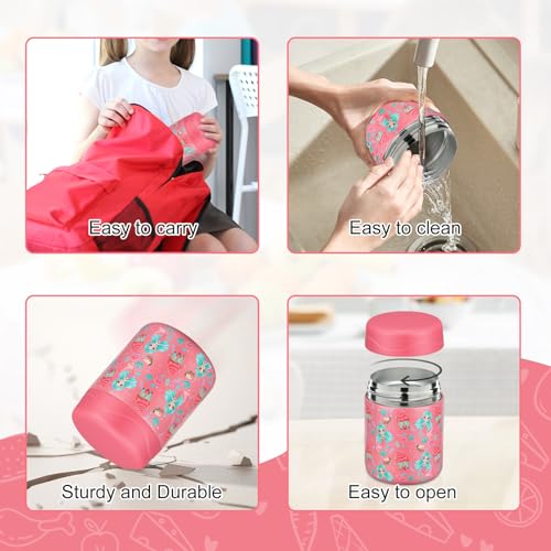 wiwens 12oz Soup Thermo for Hot Food Kids Insulated Food Jar Wide Mouth Lunch Container Leak Proof Stainless Steel Vacuum Bento Box for School Office Travel Outdoors Pink-Mermaid - color: Pink-Mermaid