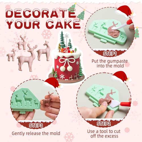 Christmas House Silicone Molds, Elk Cake Decorations Mold Set of 3 - color: 3 Pieces