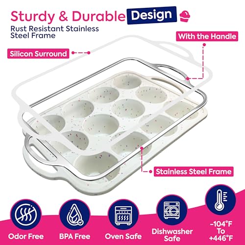 RICCLE 2 Pack Silicone Muffin Pan with Metal Frame, Cupcake Pans