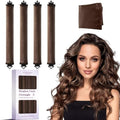 Heatless Curls Overnight Hair Curlers - 4 Pcs No-Heat Curling Rod to Sleep In,Velvet Hair Rollers with Satin Wrap - color: Brown(Pack of 4)
