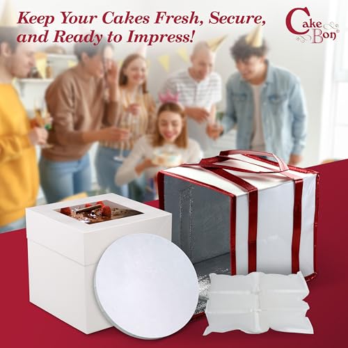 Cakebon 8" Cake Box Drum Insulated Bag White Round Wrapped 1Pack - size: 8 inch, style: White - 4 Pack