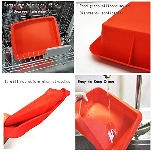 8X8inch Silicone Square Cake Baking Pan, Deep-Dish Roasting Lasagna, Silicone Baking Bakeware Brownie Pan +10 Pastry Muffin Molds Set of 11(Red)