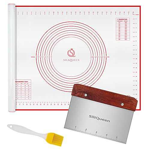 Silicone Pastry Baking Mat with Measurements Extra a Brush and a Dough Scraper - 31.5” x 23.6” Heat Resistant, BPA Free, Non-Stick Non-Slip Pastry Mat for Rolling Dough - Easy to Clean, Red - size: 31.5"(L) x 23.6"(W)