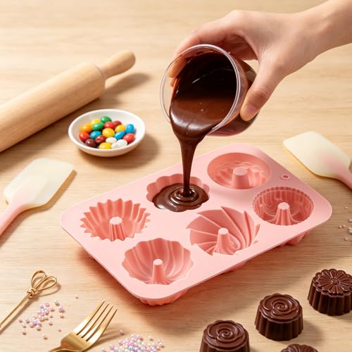 6 Cavity Multi Pattern Flower Bundt Silicone Chocolate Molds - color: Style A