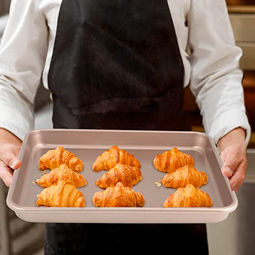11" x 9" Baking Pans, Cookie Sheets Set of 2, Nonstick Toaster Oven Pan Set for Baking, Heavy Duty Carbon Steel Non-toxic Oven Replacement Cookie Tray for Kitchen Bakery, Gold - size: 11" X 9" X 1" (Fixed Bottom)