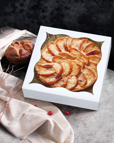 qiqee Auto-pop Up White Pie Boxes with Window 12"x 12"x 3" 120Packs Cookie Donut Bakery Box - color: White, 120pcs