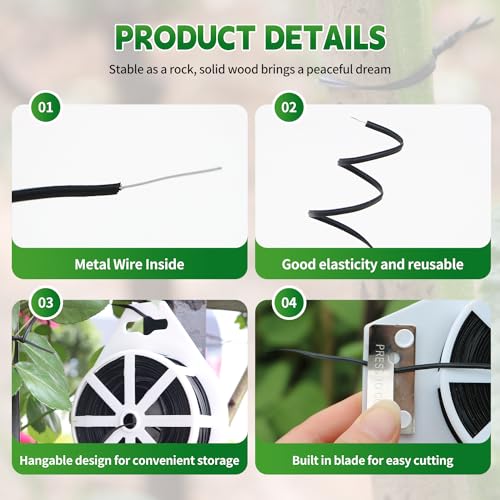 (2 Reels) Garden Wire, Twist Ties Heavy Duty with Cutter 328 Ft Multi-Function Black Coated Tape to Support Plant Tie Up Bags for Home Office Black(328 Feet / 100 m) - color: Black