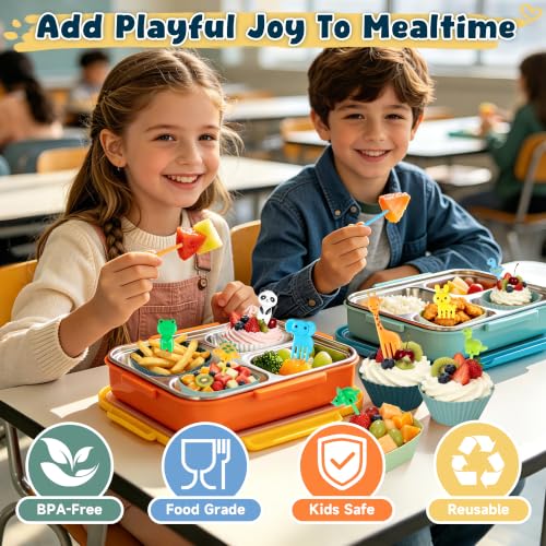 66PCS Silicone Lunch Box Dividers & Cute Animal Food Picks for Kids
