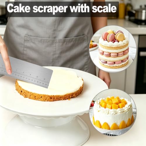 12 Inch Stainless Steel Cake Scraper with Scale, Icing Smoother Tool, Double-Sided Scraper for Buttercream Frosting, Cake Decorating, Baking(Silver)