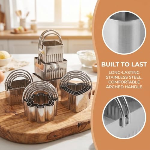5Pcs Stainless Steel Cookie Cutters Set with Handle, 5 Sizes Baking Mould for Biscuits Scones, Easy Clean Dishwasher Safe(Flower) - size: Flower