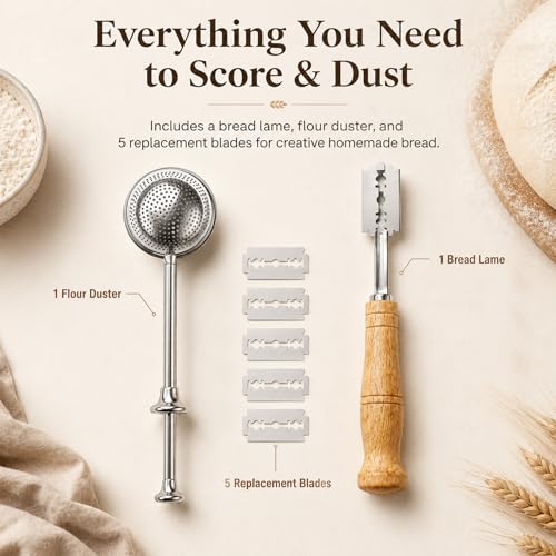 Bread Lame and Flour Duster Sets, 304 Stainless Steel Bread Scoring Tool