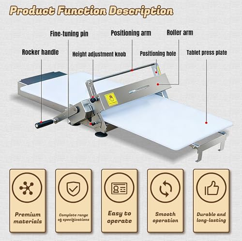 Commercial 110V Electric Dough Sheeter Machine, Reversible Puff Pastry Sheeter And Fondant Roller, Dough Roller, Adjustable Thickness 0-25mm, Folding Dough Sheeter For Bakeries, Pastries,（22.7"） - color: Large