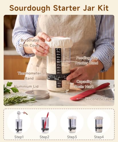 Sourdough Starter Kit with Jar Round & Oval Bread Proofing Basket