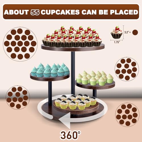 ZMCYNG Cupcake Stand, 4 Tier Round Wood Cupcake Tower Stand for 50 Cupcakes