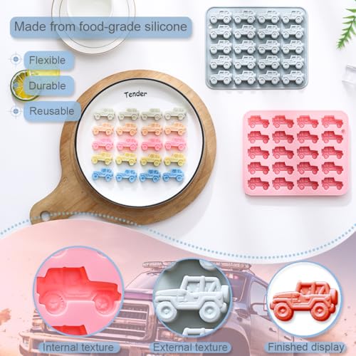2 Pack Mini Off Road Vehicle Silicone Molds, 20 Cavity 3D Small All Terrain Car Tray DIY Baking Decorating Tools for Chocolate Fondant Candy Dessert Gummy Soap Resin Clay