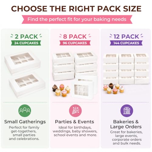 LotFancy 12pcs Cupcake Boxes, 12 Count Bakery Boxes with Windows & Inserts