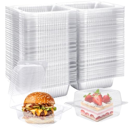 200 Pack Clear Plastic Take out Containers,Disposable Fancy Hinged Top Square Clamshell Food Boxes,Cake Slice Clamshell Container Tray with Clear Lids for Pastry,Salad,Dessert,5.4x4.8x2.8 Inch - color: Clear 200PCS